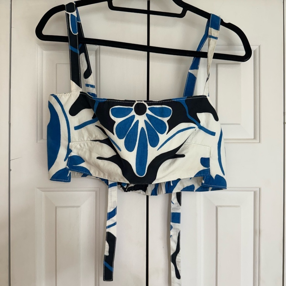 ZARA Printed Crop Top Blue Floral Adjustable Straps Sleeveless Size Large